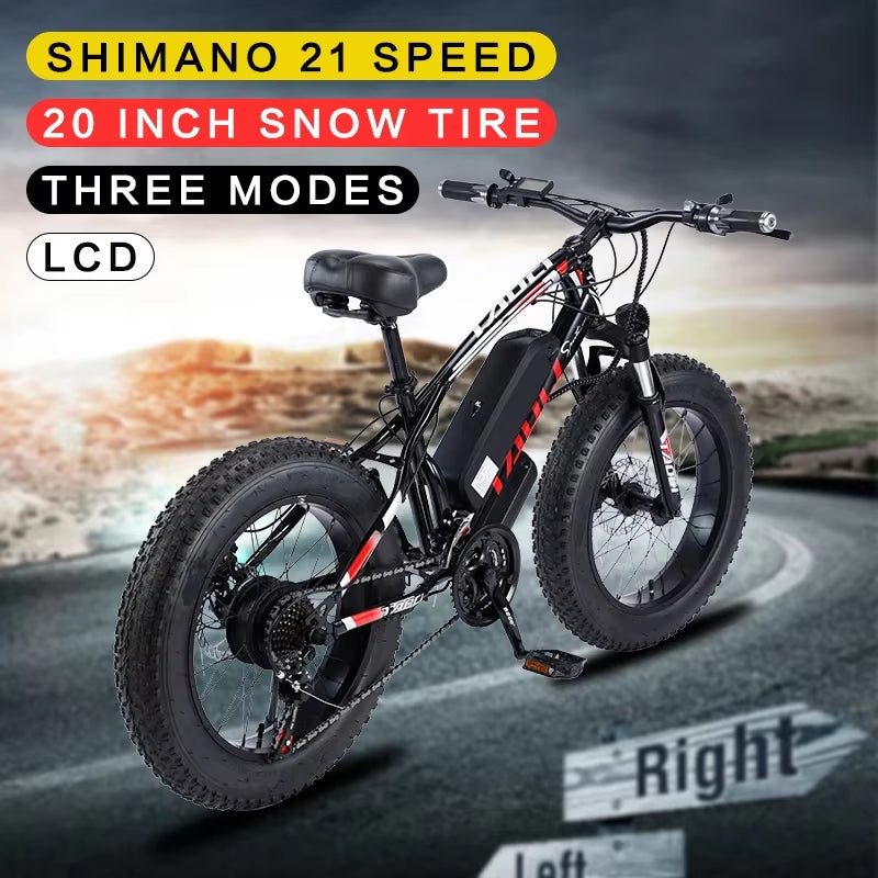 Electric Bicycle AKEZ Brushless Motor 36V13AH Lithium Battery Electric Bike 20Inch Fat Tire Adult Urban Commuting Electric Bike