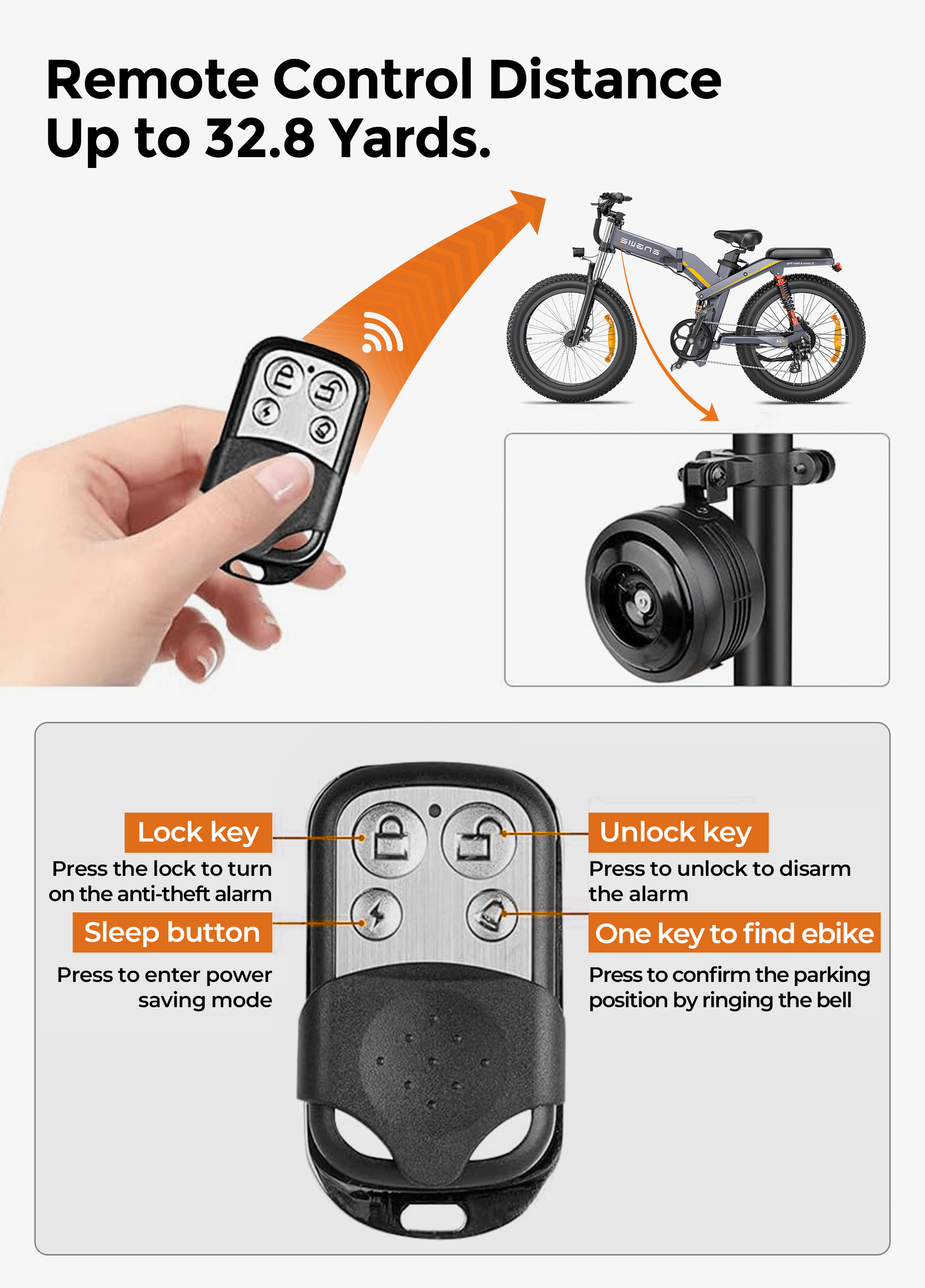 Anti-theft alarm for e-bike | Motion sensor bike alarm | Loud e-bike alarm | Waterproof anti-theft alarm | Electric bike security system | E-bike theft protection | Remote control bike alarm | USB rechargeable bike alarm