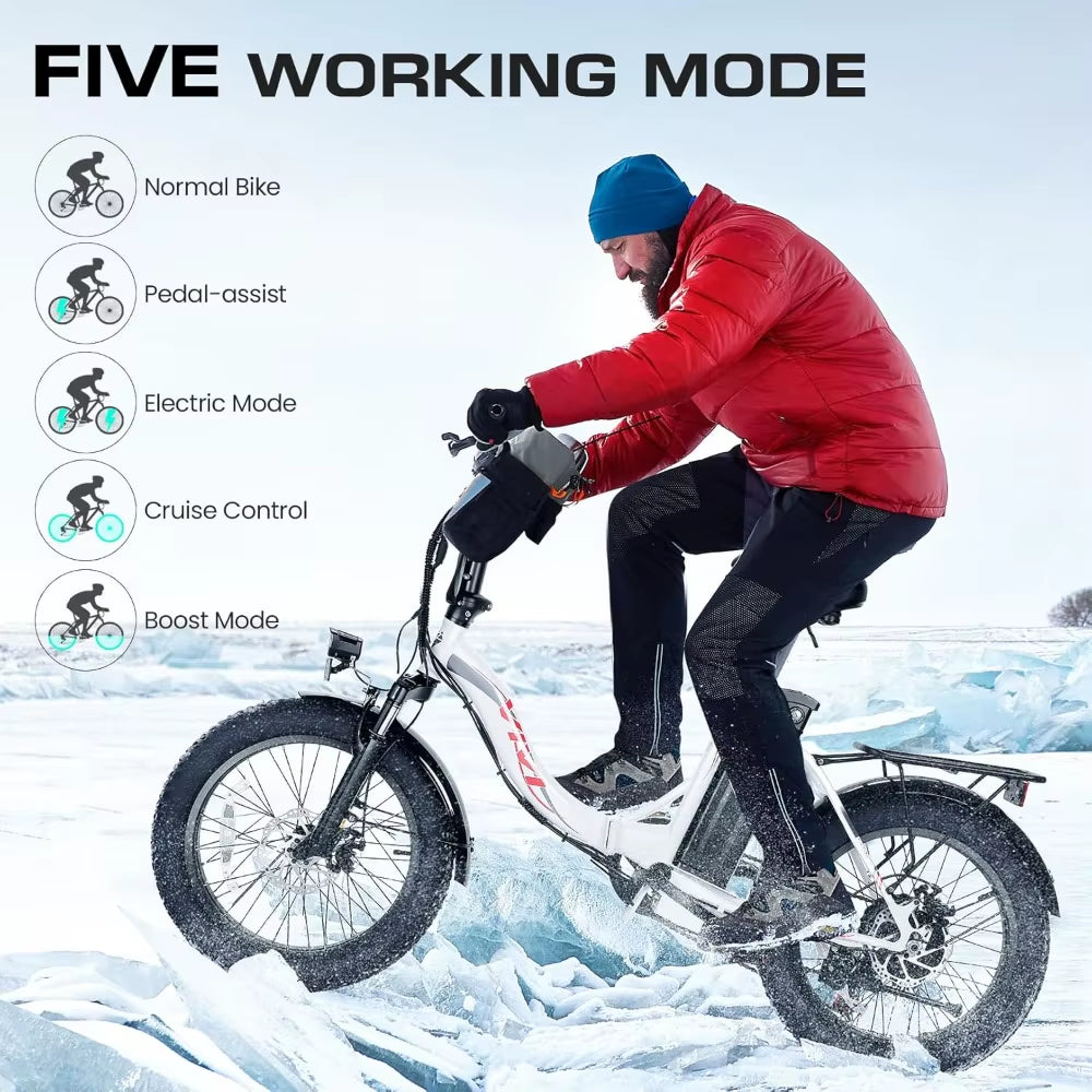 Foldable Electric Bike, 20" Fat Tire Electric Cruiser Bike 500W 21.7MPH Ebikes for Adults, Professional 7 Speed Commuter E Bike