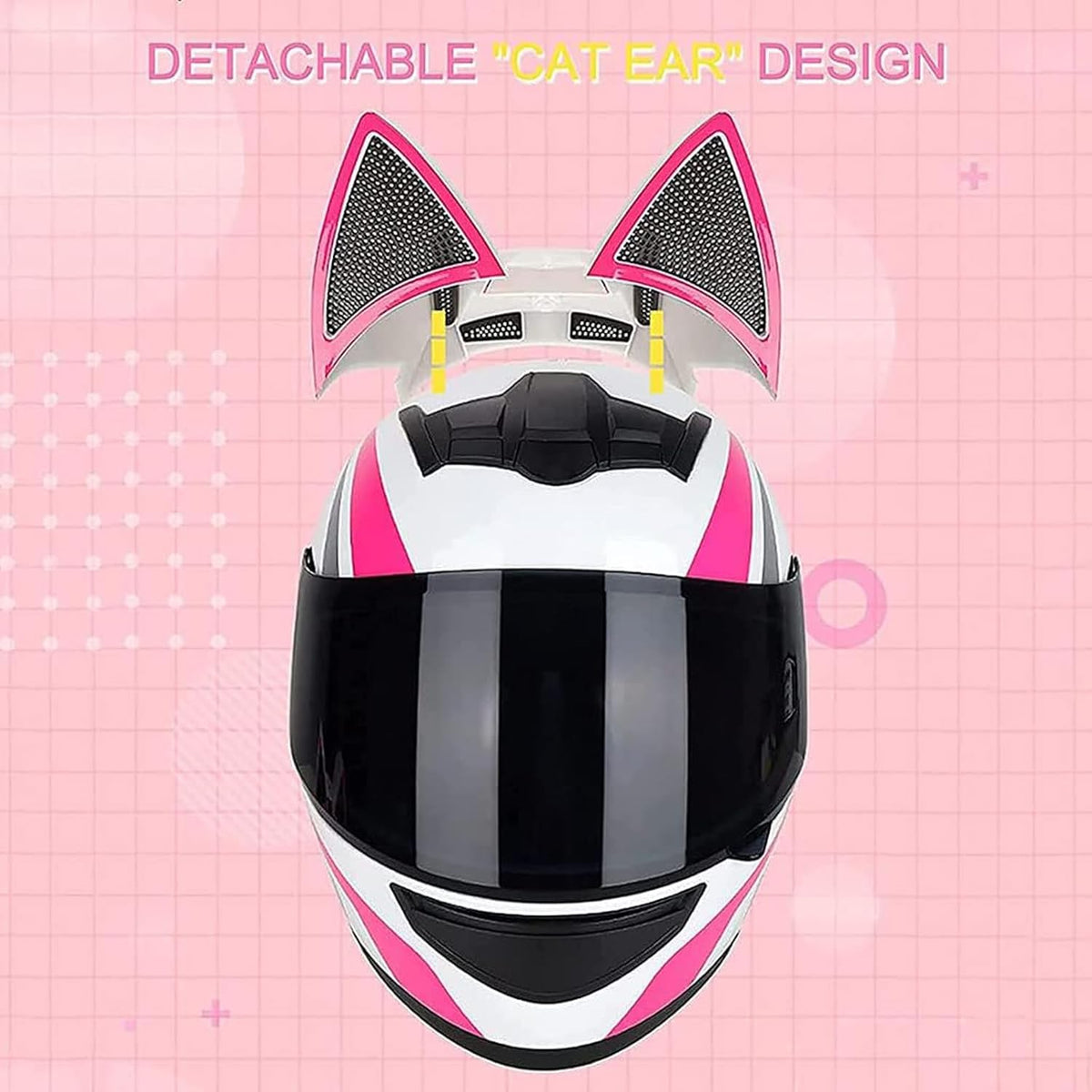 Flip up Motorbike Modular Helmet Full Face Motorcycle Helmet, Cute Cat Ears Helmets with HD Visor Ventilation System DOT Approved, for Men and Women,D1,M