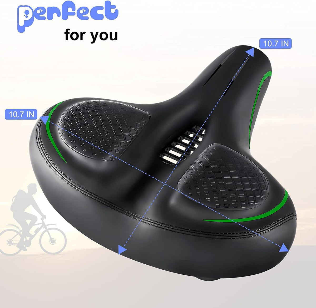 Oversized Bike Seat, Comfort Exercise Bicycle Saddle Replacement for Women Men,Wide Bike Seat with Dual Shock Absorbing Ball - Compatible with Mountain Bike, Road Bicycle