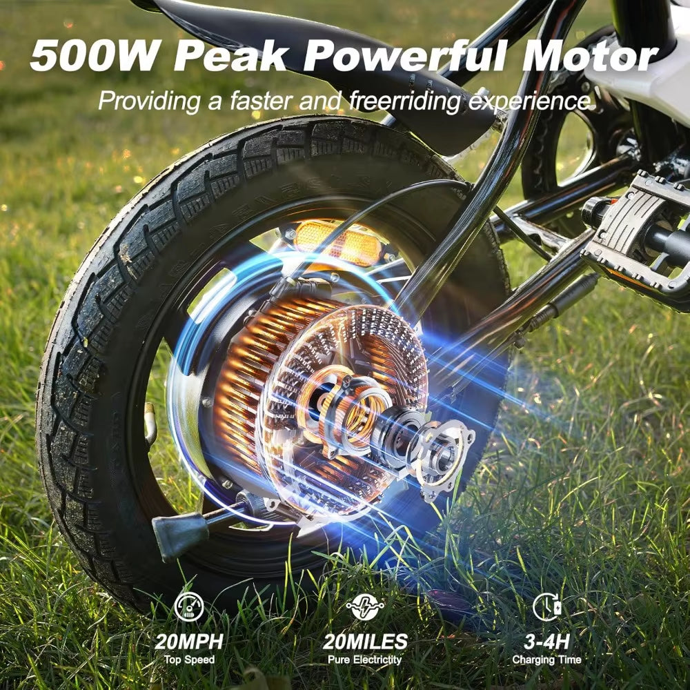 Electric Bike for Adults 500W Peak Motor, 20 Mph Folding Ebike, 14'' Adults Electric Bike with Removable Fast-Charging Battery