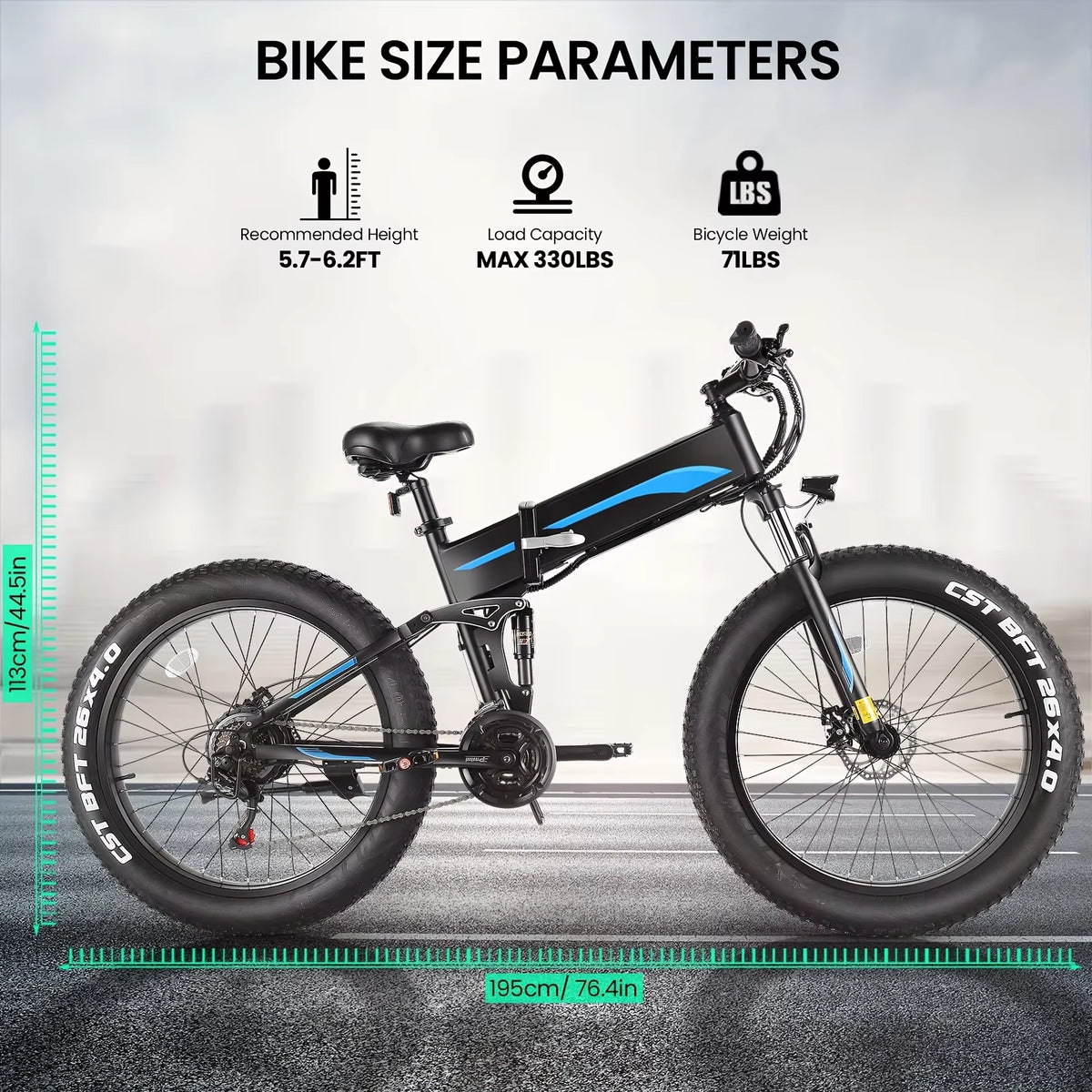 26" X 4.0 Fat Tire Ebike for Adult with High Speed 500W Brushless Motor, 48V 10Ah Foldable Electric Bicycles, 20MPH Ebike