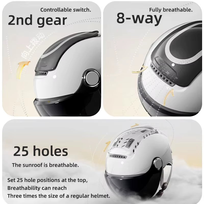 Electric Bike Helmet Summer Breathable Electric Motorcycle Open Face Helmet Men Women Dual Lenses Jet Scooter Half Helmets