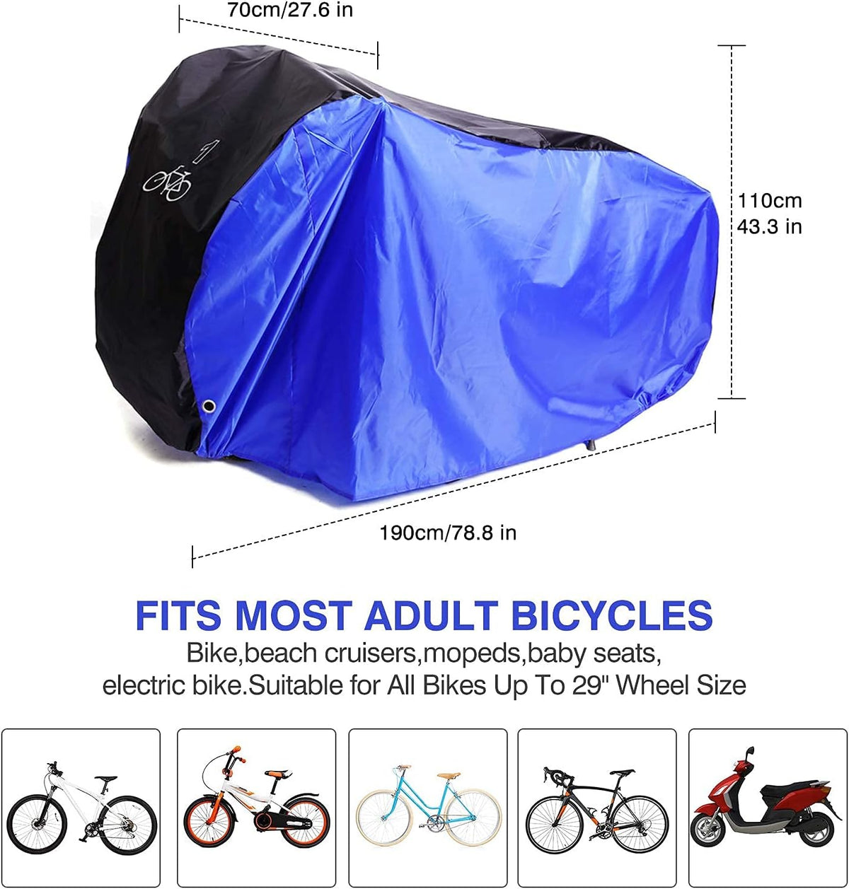 Bike Cover for 1 Bike Outdoor Storage Waterproof Bicycle Cover with Lock Hole Buckle Strap, Rain Sun UV Dust Wind Proof for Exercise Bike Dirt Bike Mountain Road Electric Bike BMX