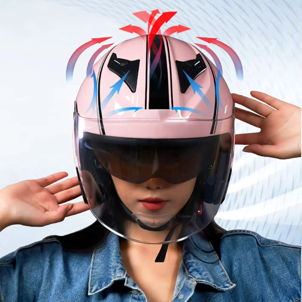 Motorcycle Open Face Helmet Flip up Dual Lens Clear Visors Sun Shield Lightweight Bike Retro 3/4 Half Helmets for Men Women