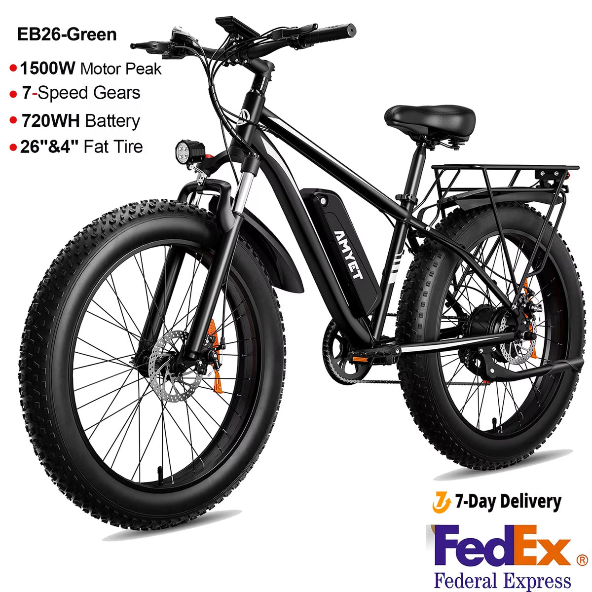 Electric Bike EB26 Blue Adults Electric Bicycle 31Mph Peak 1500W 720WH Ebike 26" Fat Tire Mountain Bike Electric Dirt Bike