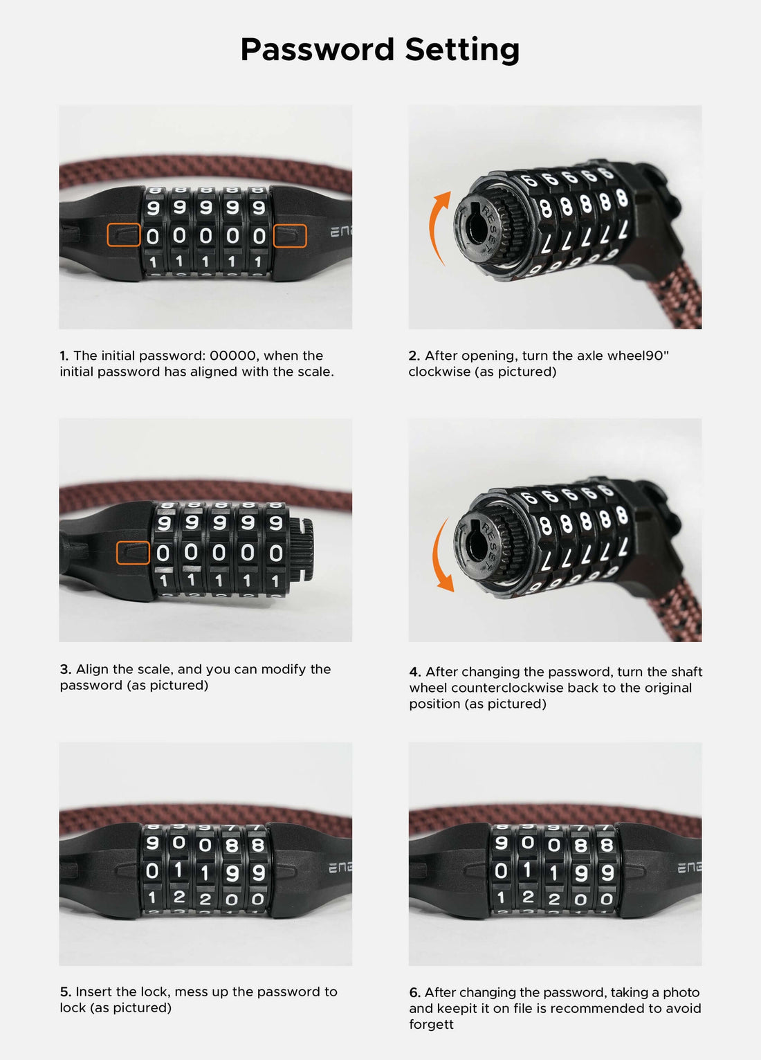 Spiral cable combination lock | Bike combination lock | E-bike lock | Portable cable lock | Resettable bike lock | Bicycle security cable | Bike lock with no key