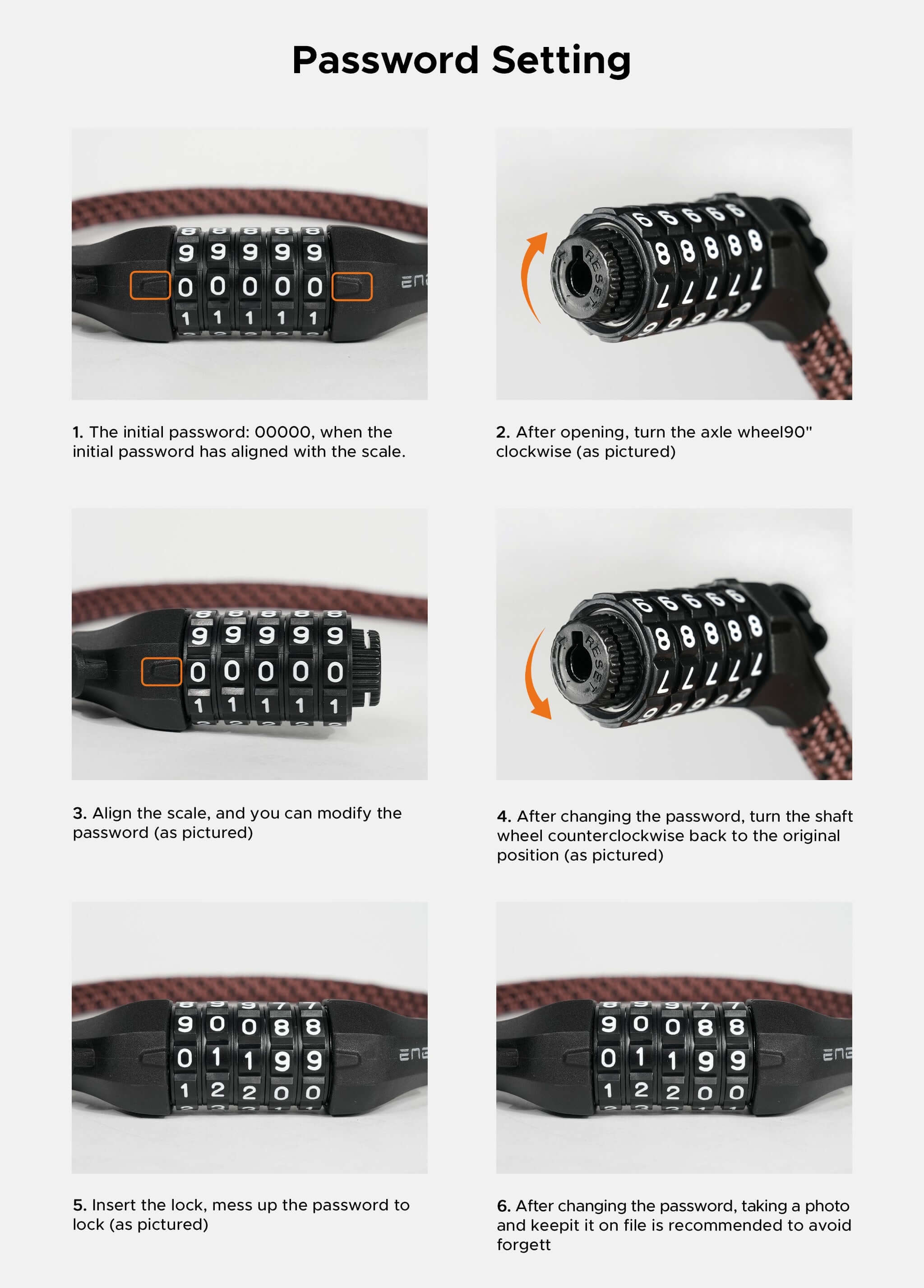 Spiral cable combination lock | Bike combination lock | E-bike lock | Portable cable lock | Resettable bike lock | Bicycle security cable | Bike lock with no key