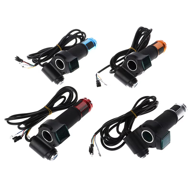 1 Pair 12-96V Universal Electric Bicycle Switch Control Handle Throttle with LCD Digital Display Lock Twist Throttles Accessory