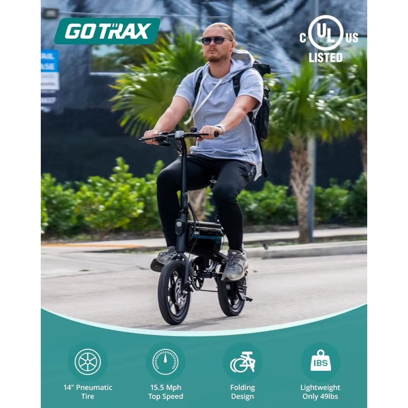 Qgotrax Nano 14" Electric , Range 25Miles(Pedal-Assist)&Max Speed 15.5Mph, 250W Folding E-Bike with Removable Bat