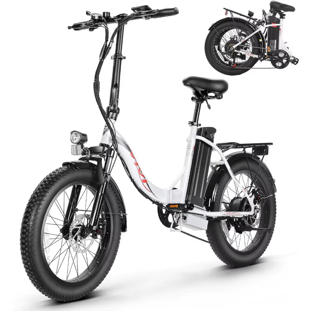 Foldable Electric Bike, 20" Fat Tire Electric Cruiser Bike 500W 21.7MPH Ebikes for Adults, Professional 7 Speed Commuter E Bike