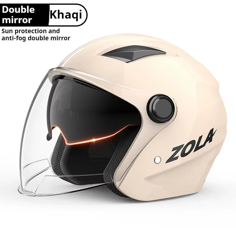 National Standard Electric Bike Helmet Anti-Fog Warm Boy Electric Scooter Korean Locomotive Style Double Lenses Rid Full Helmet