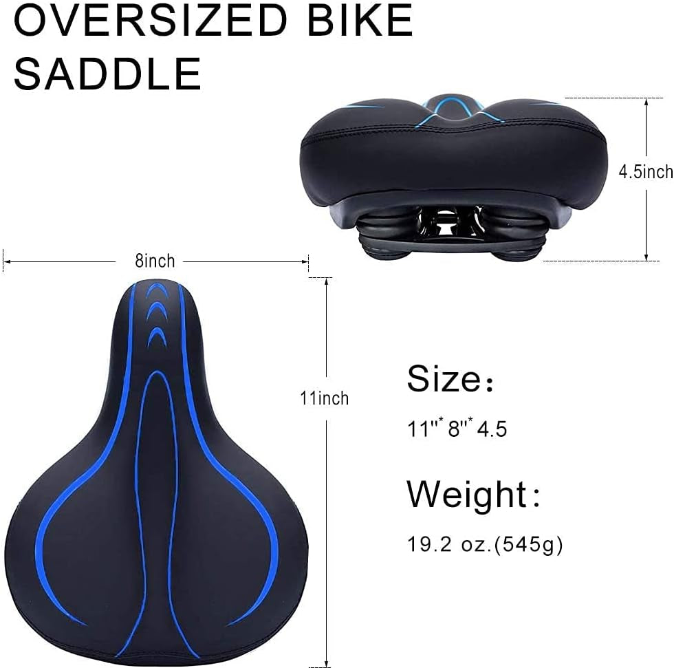 Bike Seat for Women Men-Replacement Wide Bicycle Saddle Memory Foam Waterproof Padded Soft Bike Cushion with Dual Shock Absorbing Rubber Balls Universal Fit for Indoor/Outdoor Bikes