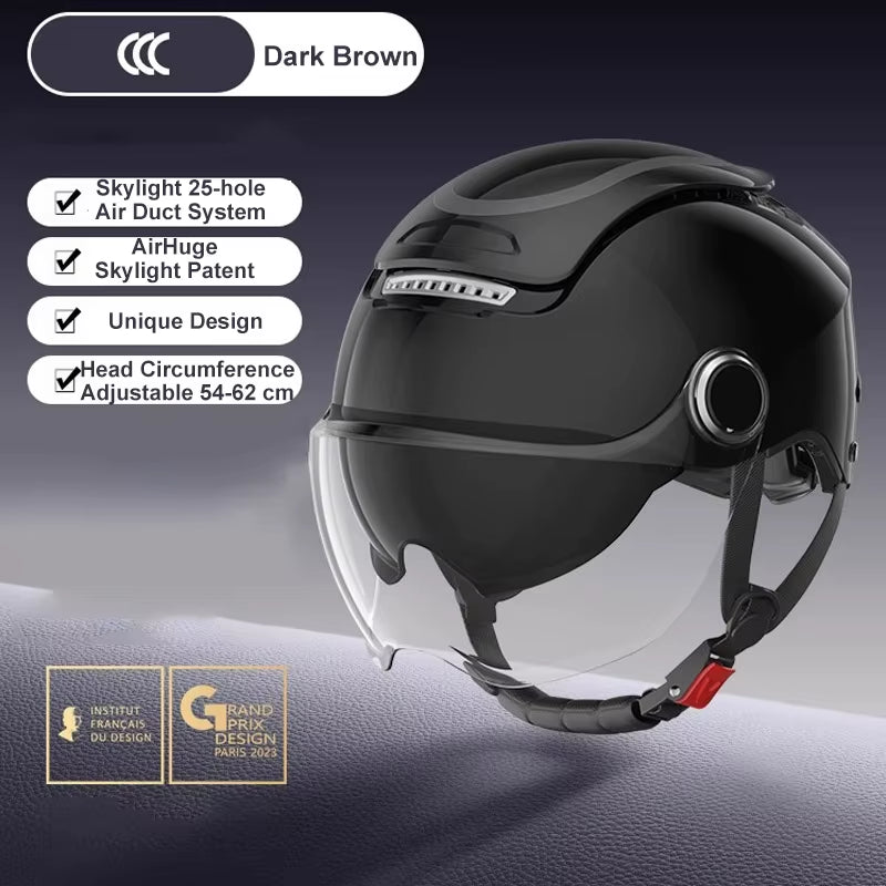 Electric Bike Helmet Summer Breathable Electric Motorcycle Open Face Helmet Men Women Dual Lenses Jet Scooter Half Helmets