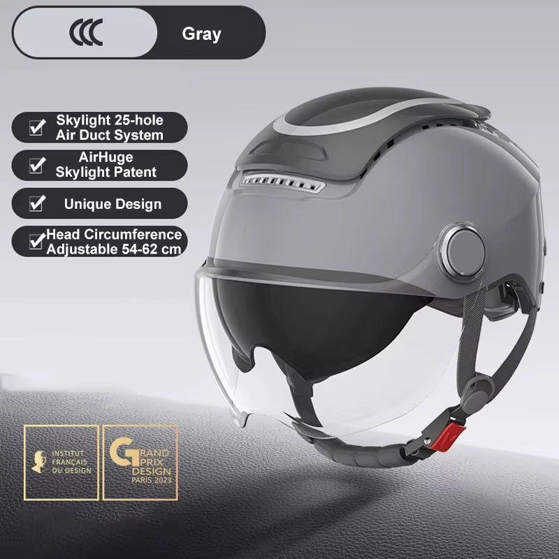 Electric Bike Helmet Summer Breathable Electric Motorcycle Open Face Helmet Men Women Dual Lenses Jet Scooter Half Helmets