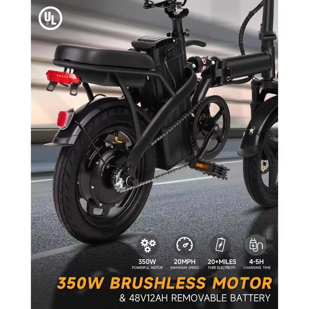 Electric Bike, Folding Ebike,Electric Bicycle with Removable Battery, 20MPH Commuting Electric Bike, High Brushless Gear Motor