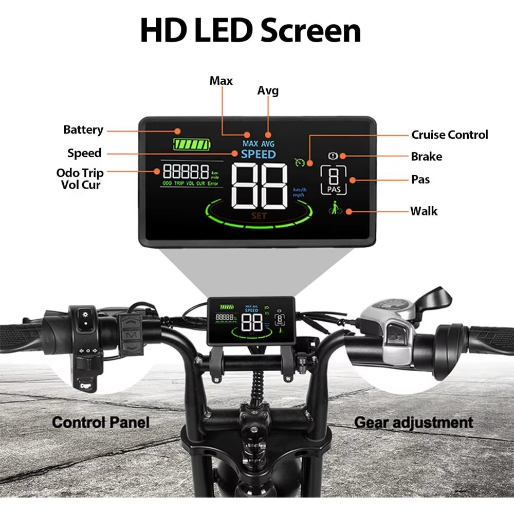 Electric Bike for Adults, 20 Inch Fat Tire Ebike with 1500W Brushless Motor, 48V 15.6/18.2Ah Removable Battery