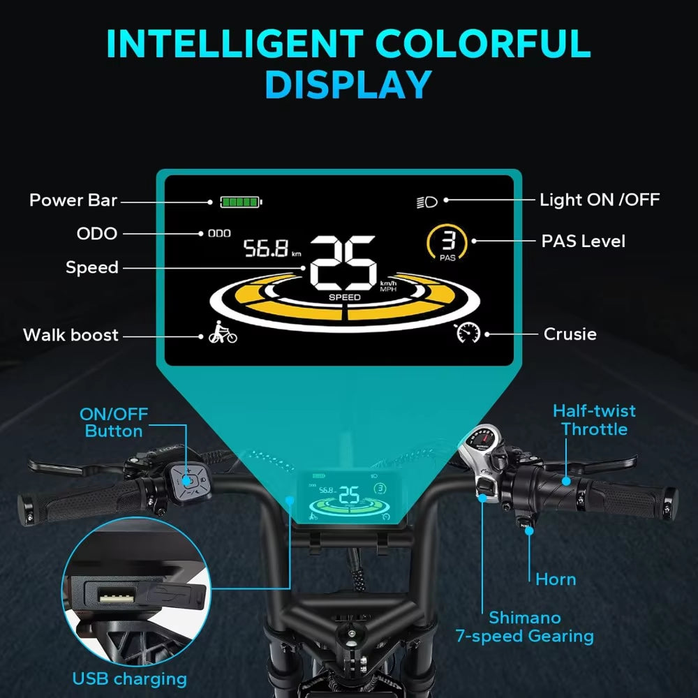 Electric Bikes, Ebikes for Adults 52V 60AH, 1200W/1400W/1600W Peak Power Electric Bicycles, 30+MPH Electric Bike for Adults