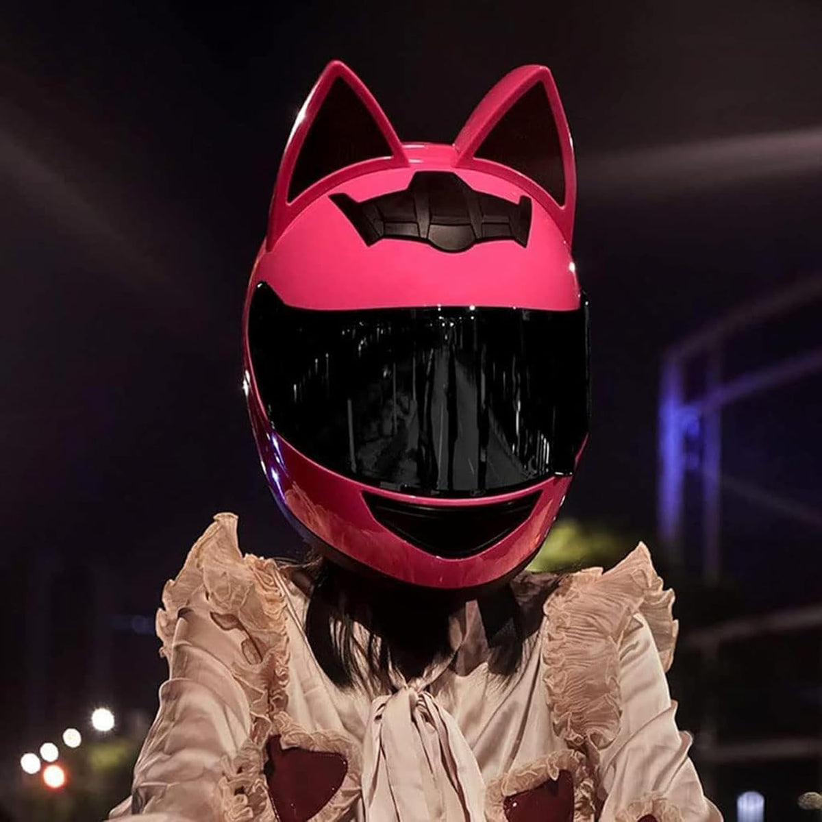 Flip up Motorbike Modular Helmet Full Face Motorcycle Helmet, Cute Cat Ears Helmets with HD Visor Ventilation System DOT Approved, for Men and Women,D1,M