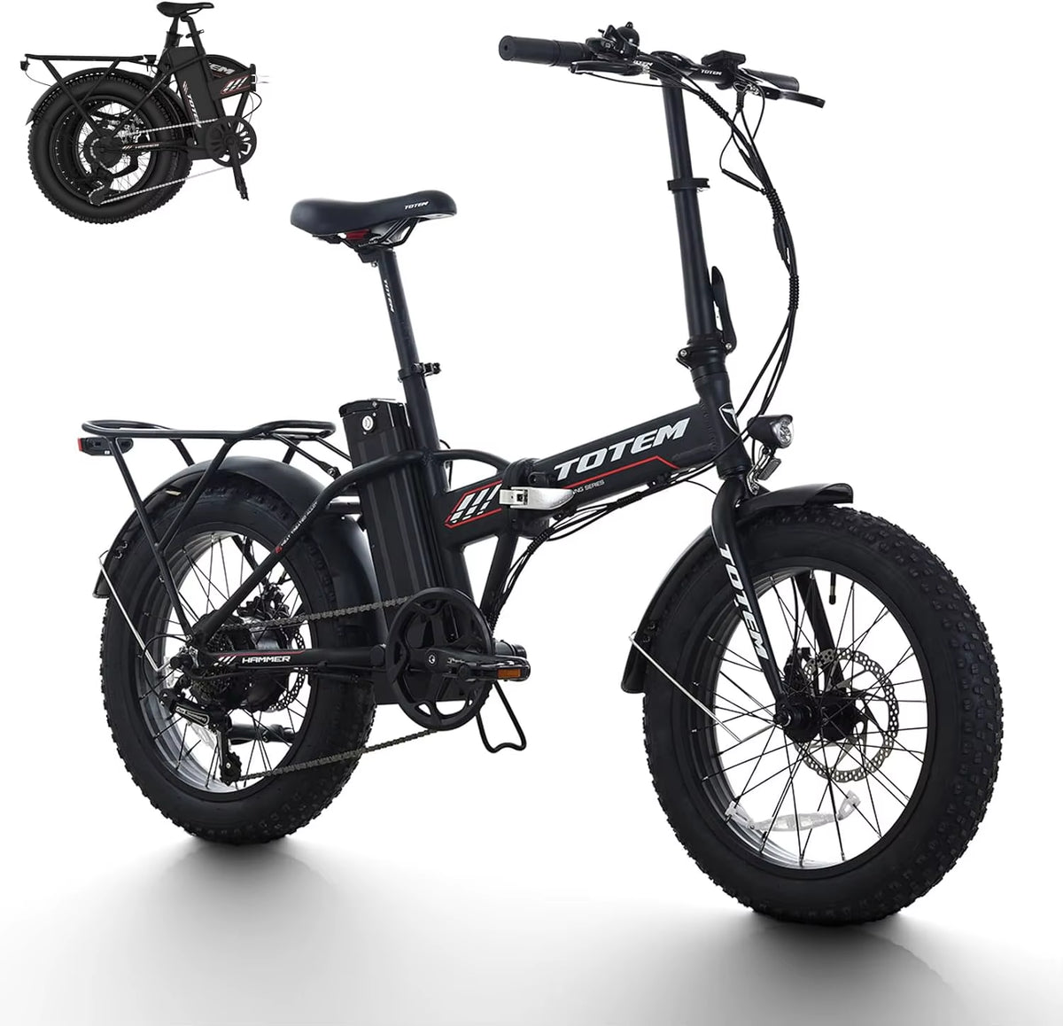 Hammer Electric Bike for Adults, 20” X 4” Fat Tire Folding Ebike, 500W Powerful Motor Electric Folding Bike, 48V 10.4Ah Re