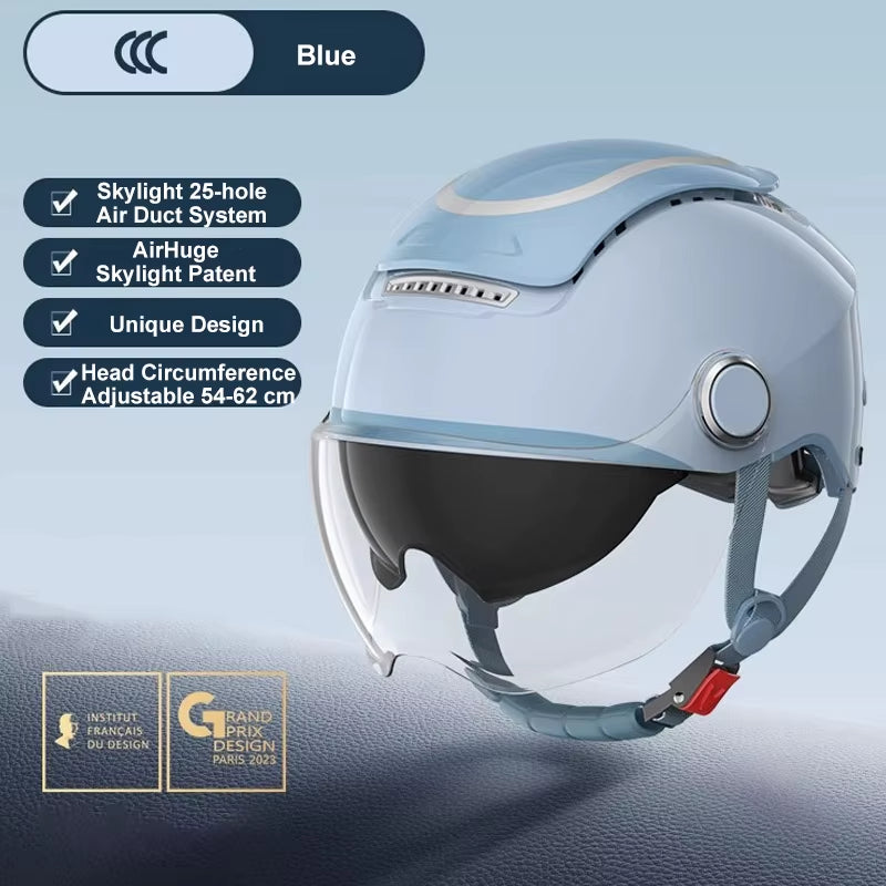 Electric Bike Helmet Summer Breathable Electric Motorcycle Open Face Helmet Men Women Dual Lenses Jet Scooter Half Helmets