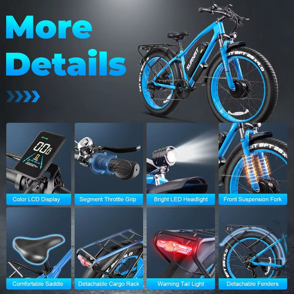 Electric Bike for Adults 32MPH Ebike 26X4.0 Fat Tire Mountain Electric Bicycle, Hydraulic Disc Brake E-Bike for Men Women