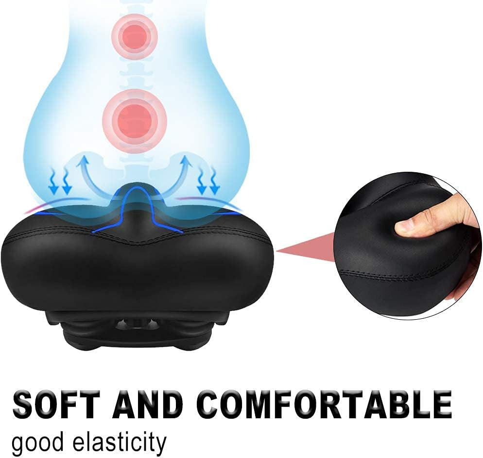 Bike Seat for Women Men-Replacement Wide Bicycle Saddle Memory Foam Waterproof Padded Soft Bike Cushion with Dual Shock Absorbing Rubber Balls Universal Fit for Indoor/Outdoor Bikes