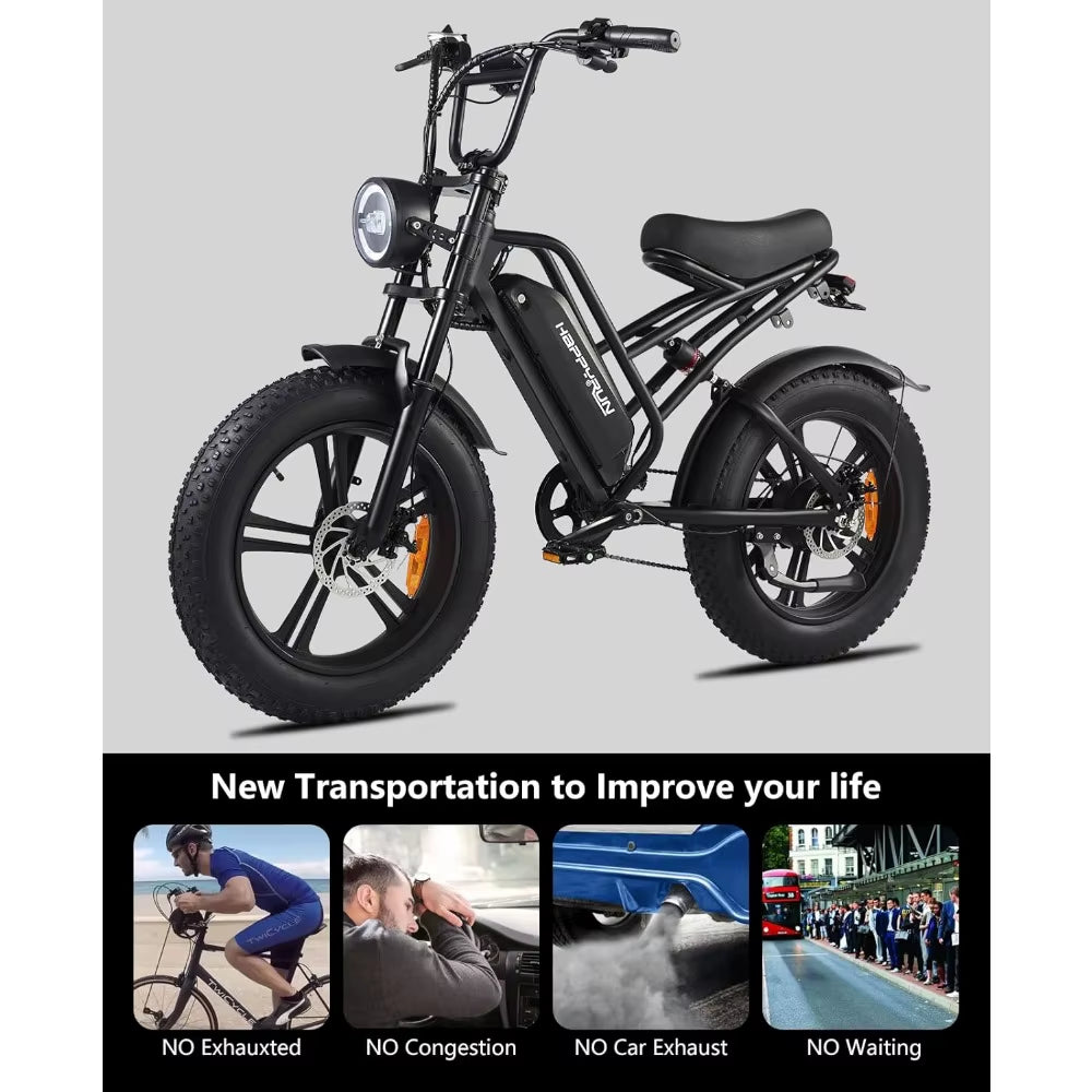 Electric Bike for Adults, 20" Fat Tire Ebike with 1500W Brushless Motor/ 48V 18Ah Removable Battery