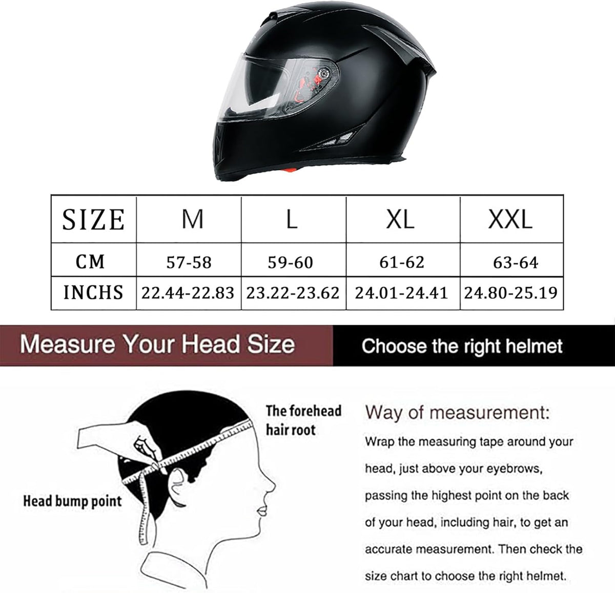 Full Face Helmet with Double Visor, ECE/DOT Approved Motorcycle Motocross Helmet, Motorbike Helmet for Men and Women, Moped Helmet, Motorcycle Open Face Helmet A,Xl/(61~62Cm)