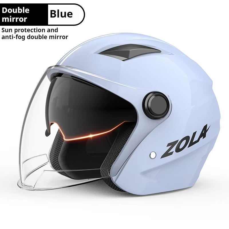 National Standard Electric Bike Helmet Anti-Fog Warm Boy Electric Scooter Korean Locomotive Style Double Lenses Rid Full Helmet