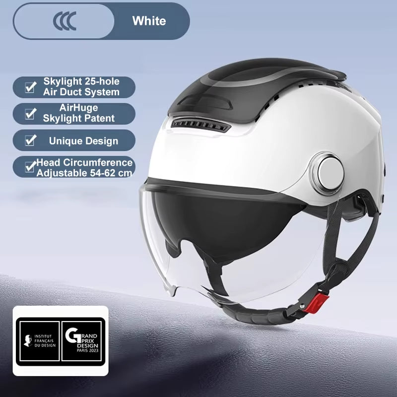 Electric Bike Helmet Summer Breathable Electric Motorcycle Open Face Helmet Men Women Dual Lenses Jet Scooter Half Helmets