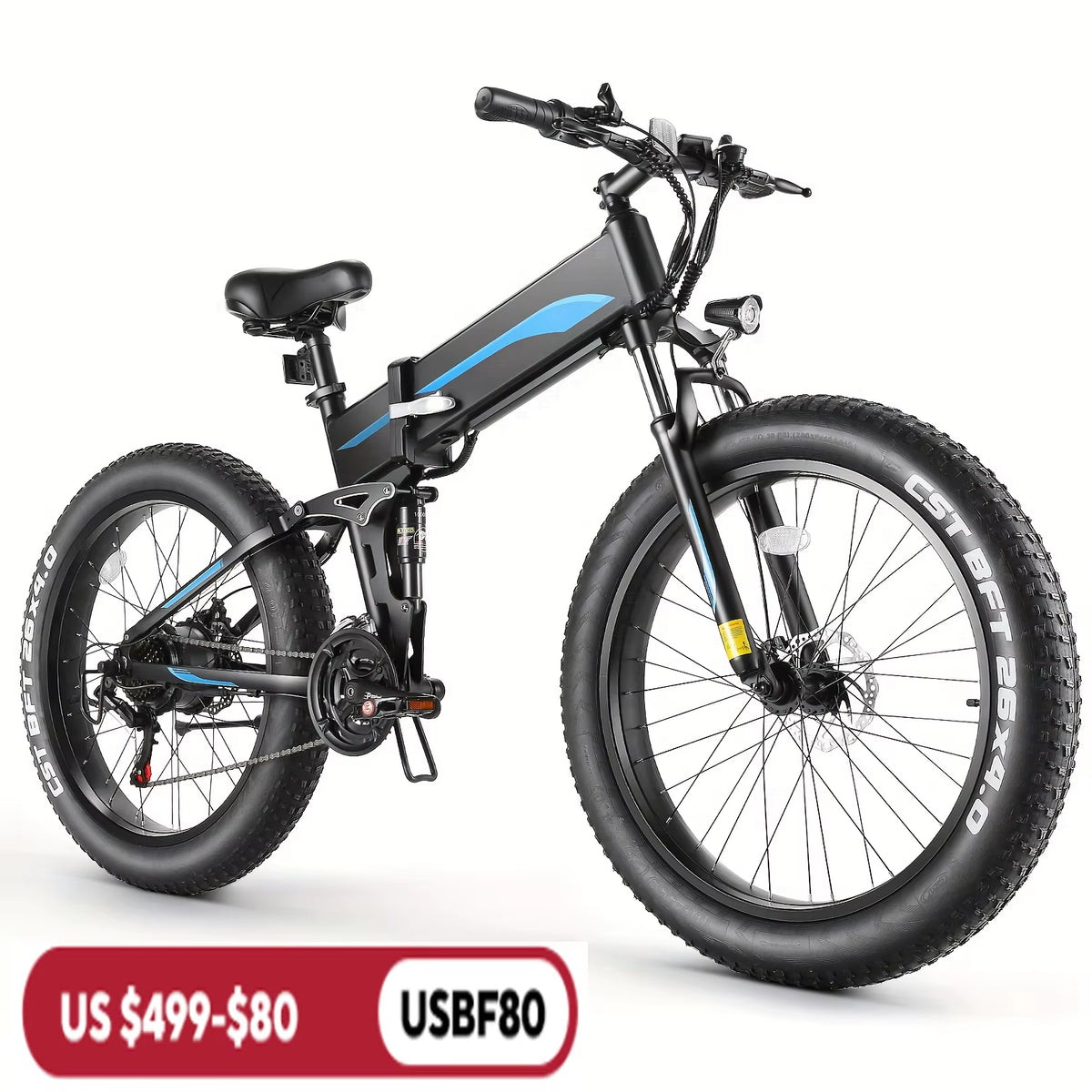 26" X 4.0 Fat Tire Ebike for Adult with High Speed 500W Brushless Motor, 48V 10Ah Foldable Electric Bicycles, 20MPH Ebike