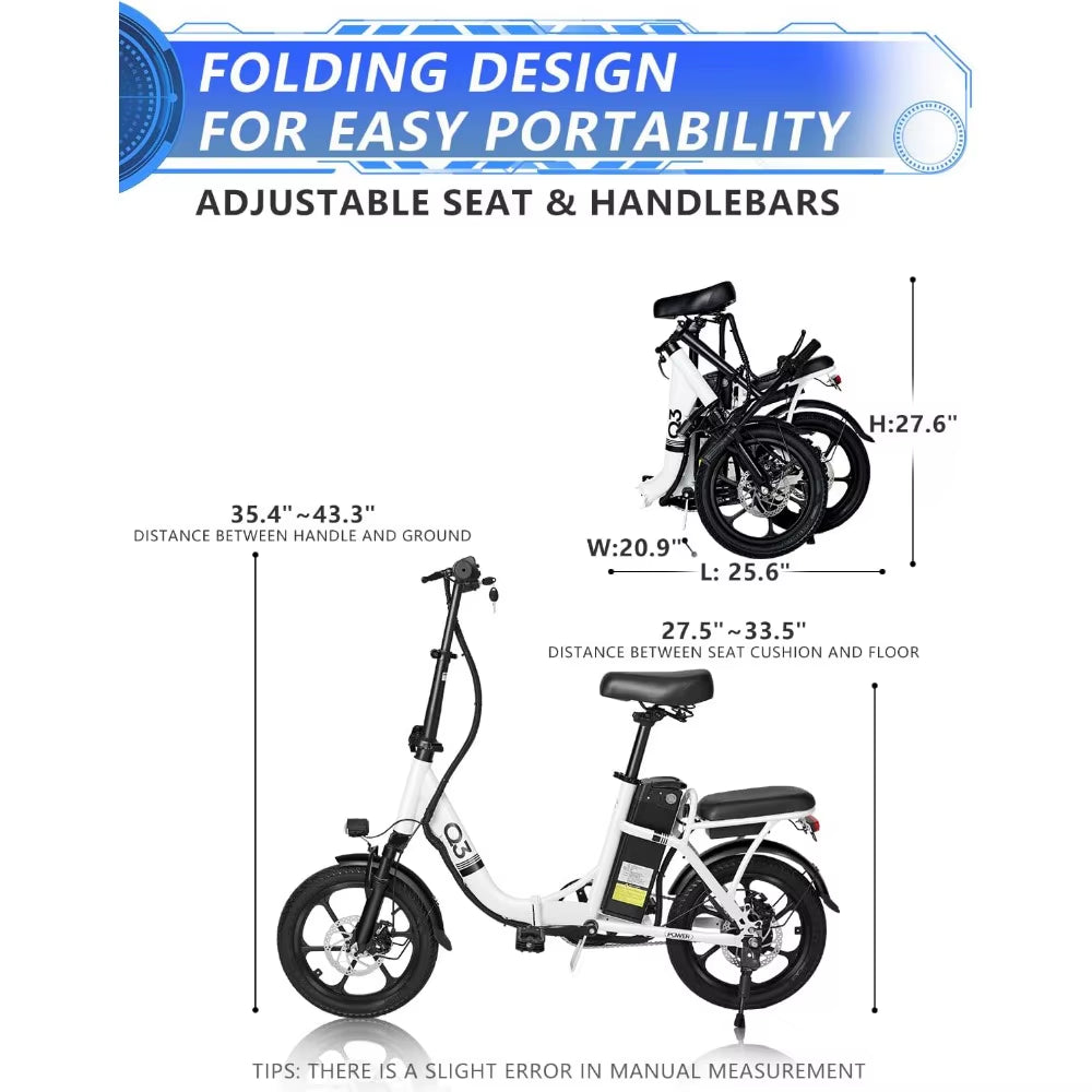 Electric Bike for Adults, Ebike, 16" Folding Electric Bike 350W 48V 12Ah Built-In Battery 25MPH, 20+Miles, 3 Riding Modes