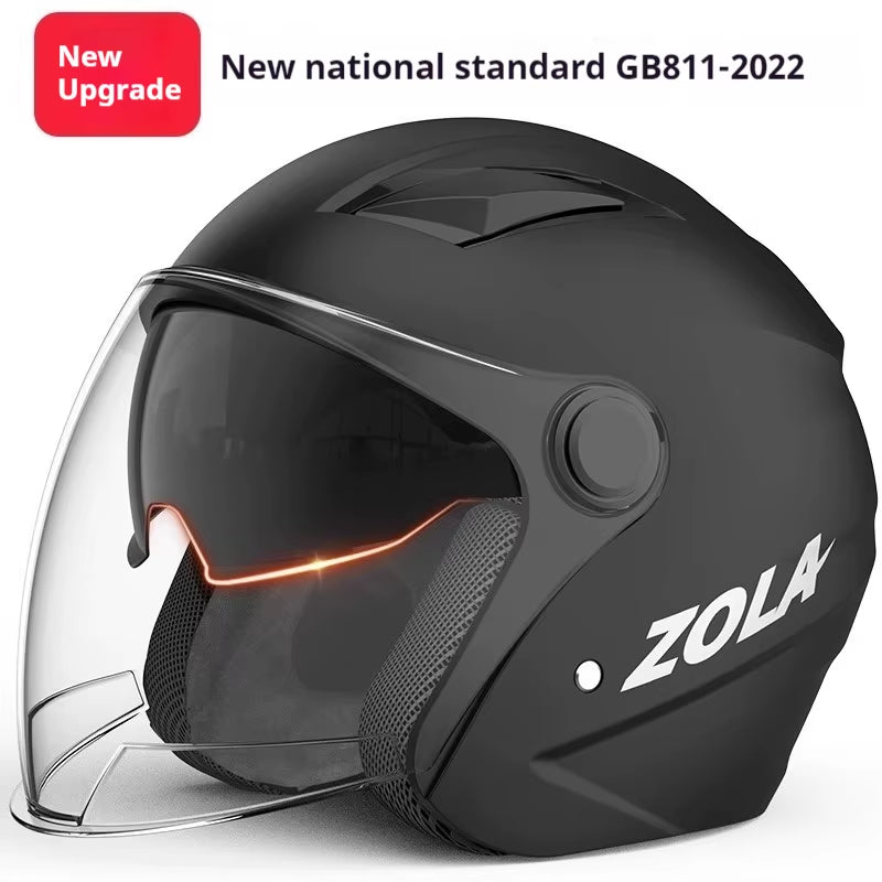 National Standard Electric Bike Helmet Anti-Fog Warm Boy Electric Scooter Korean Locomotive Style Double Lenses Rid Full Helmet