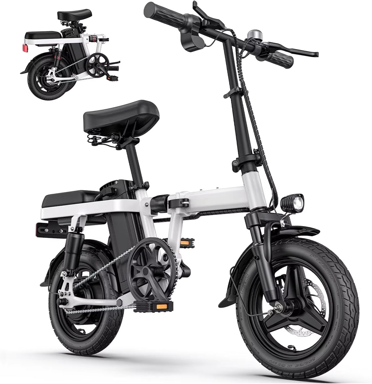 600W(Peak) Folding Electric Bike for Adults Teens - 48V10A Battery 14Inch Fat Tires E-Bike Full Suspension 19.2MPH 25Miles Range