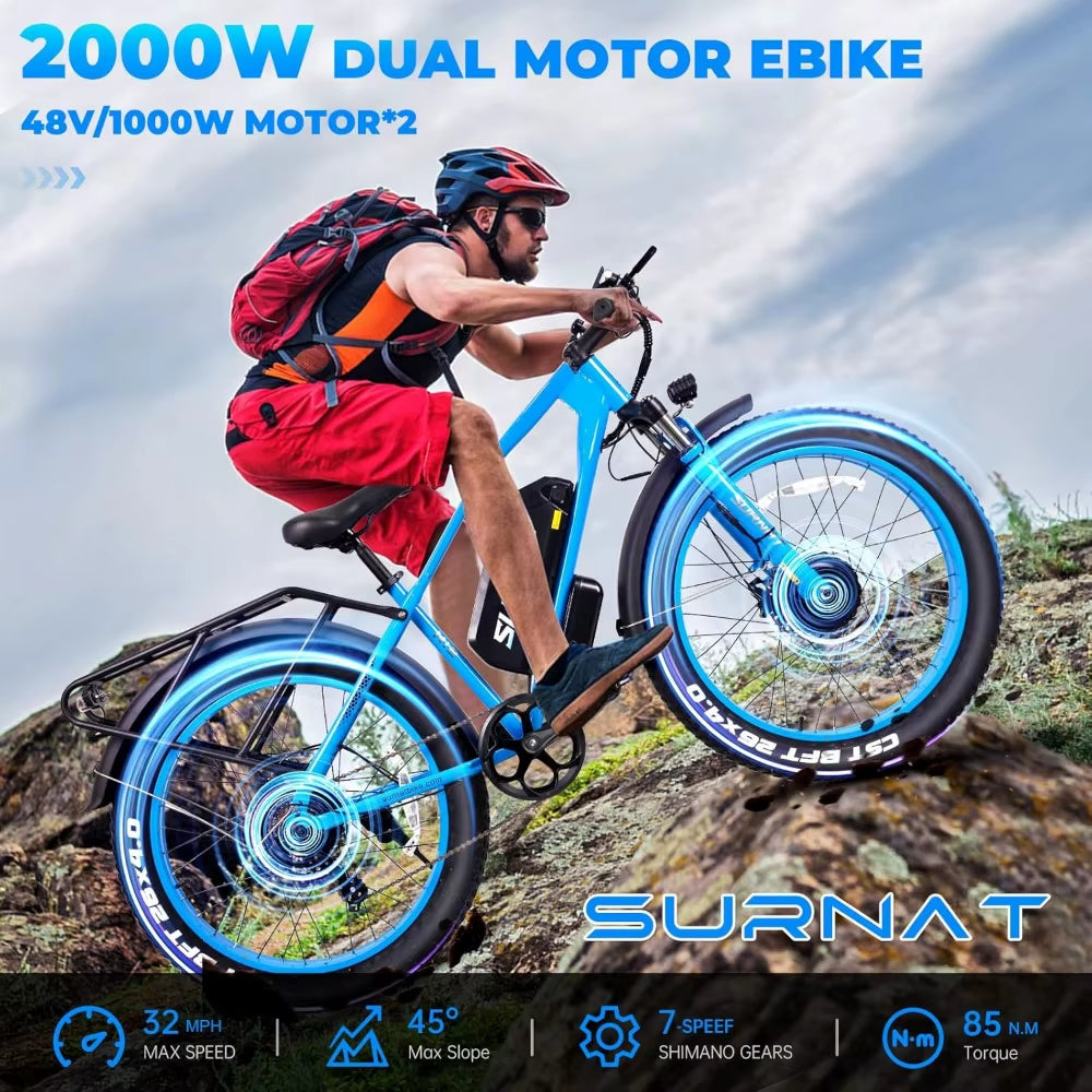 Electric Bike for Adults 32MPH Ebike 26X4.0 Fat Tire Mountain Electric Bicycle, Hydraulic Disc Brake E-Bike for Men Women