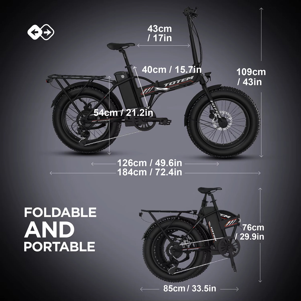 Hammer Electric Bike for Adults, 20” X 4” Fat Tire Folding Ebike, 500W Powerful Motor Electric Folding Bike, 48V 10.4Ah Re