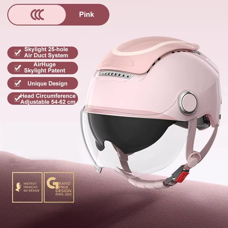 Electric Bike Helmet Summer Breathable Electric Motorcycle Open Face Helmet Men Women Dual Lenses Jet Scooter Half Helmets