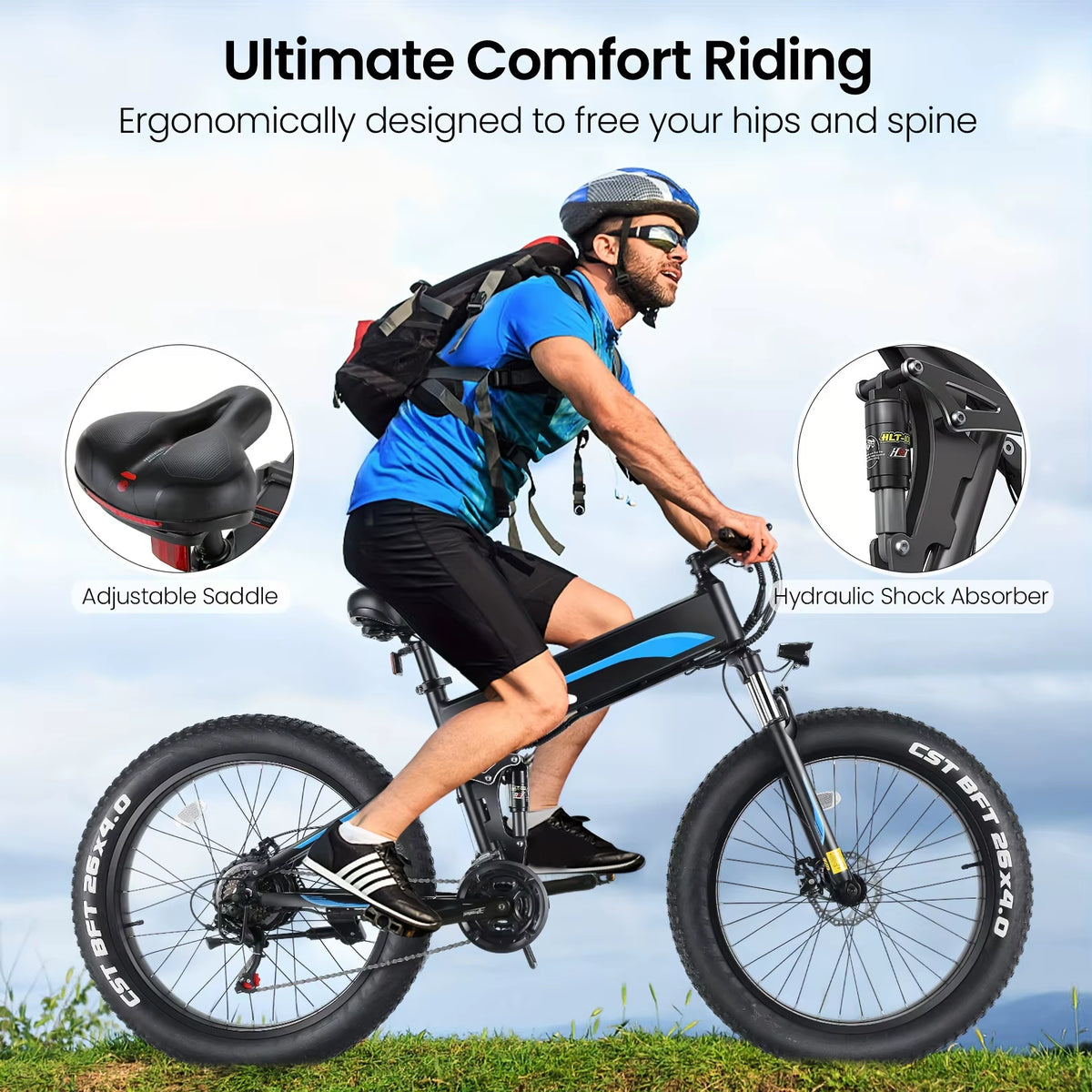 26" X 4.0 Fat Tire Ebike for Adult with High Speed 500W Brushless Motor, 48V 10Ah Foldable Electric Bicycles, 20MPH Ebike