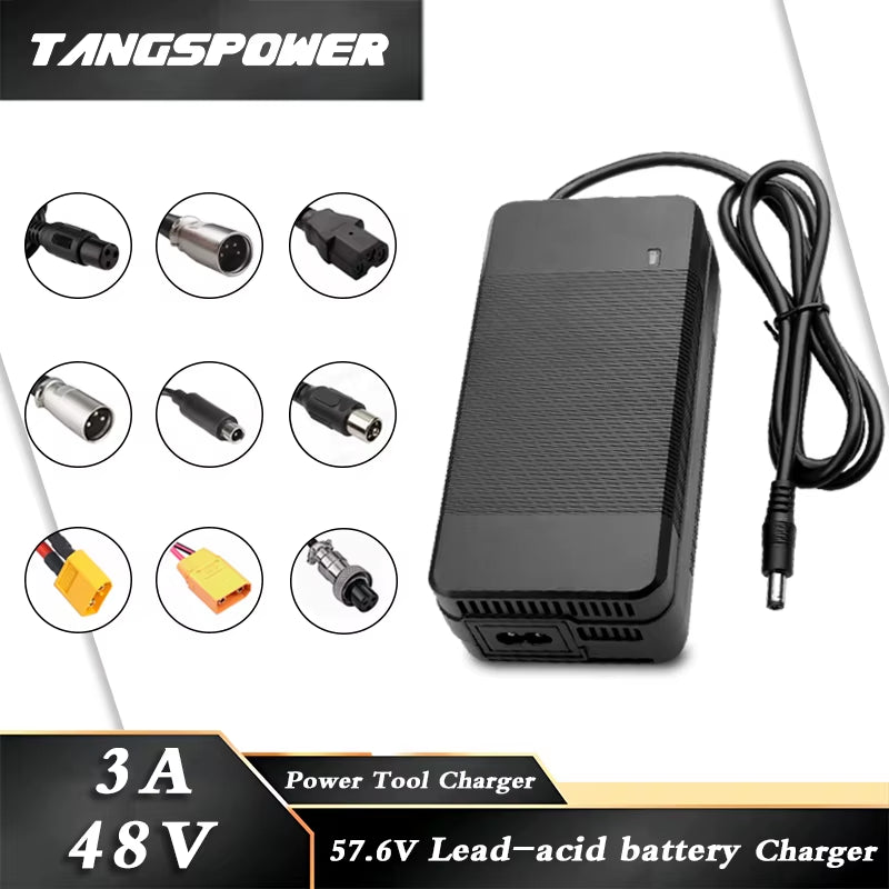 48V 3A Lead Acid Battery Charger for 57.6V Lead-Acid Battery Pack Fast Charging Cooling Fan High Quality Multi-Protection