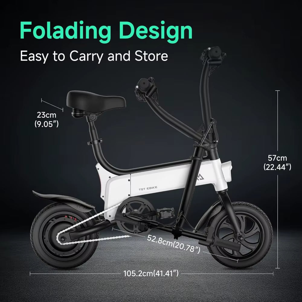 Folding Electric Bike, Electric Bicycle 450W Peak Motor, Ebike 16Mph,Up to 15 Miles, 12" Pneumatic Tires for Better Driving