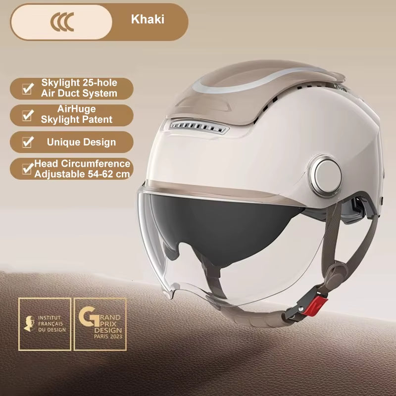 Electric Bike Helmet Summer Breathable Electric Motorcycle Open Face Helmet Men Women Dual Lenses Jet Scooter Half Helmets