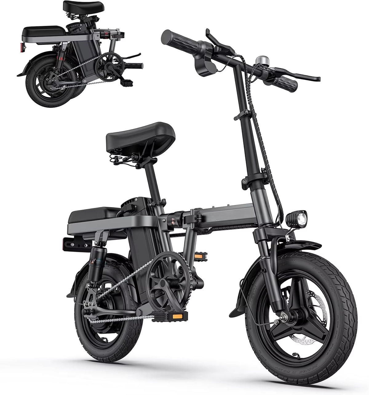 600W(Peak) Folding Electric Bike for Adults Teens - 48V10A Battery 14Inch Fat Tires E-Bike Full Suspension 19.2MPH 25Miles Range