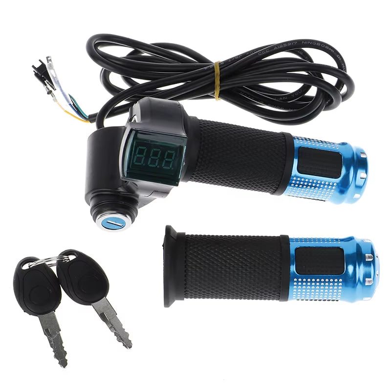 1 Pair 12-96V Universal Electric Bicycle Switch Control Handle Throttle with LCD Digital Display Lock Twist Throttles Accessory